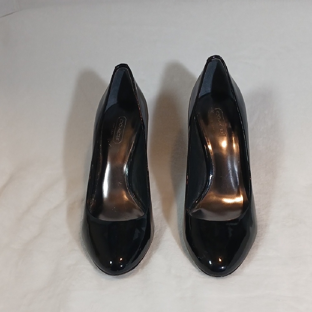 Coach Nala Shiny Black Patent Leater Women's Heels Sz 7.5 B